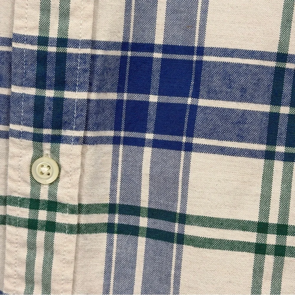 Banana Republic Oxford Slim Fit Blue Green Plaid Corduroy Trim Mens Shirt XXL